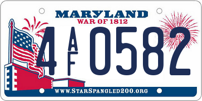 MD license plate 4AF0582