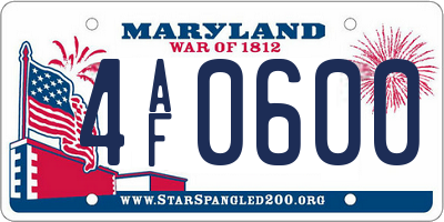 MD license plate 4AF0600