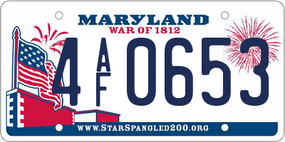 MD license plate 4AF0653