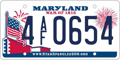 MD license plate 4AF0654