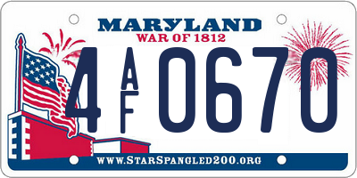 MD license plate 4AF0670
