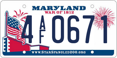 MD license plate 4AF0671