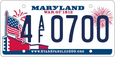 MD license plate 4AF0700
