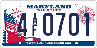 MD license plate 4AF0701