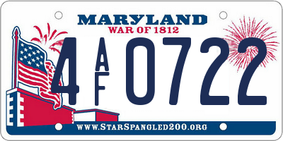 MD license plate 4AF0722
