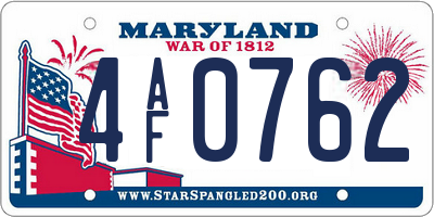 MD license plate 4AF0762