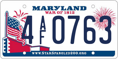 MD license plate 4AF0763