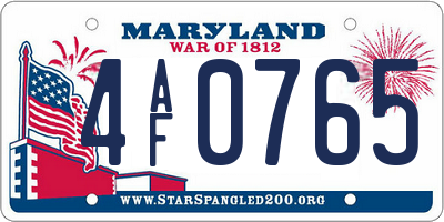 MD license plate 4AF0765