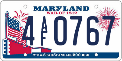 MD license plate 4AF0767