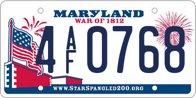 MD license plate 4AF0768