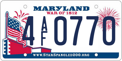 MD license plate 4AF0770