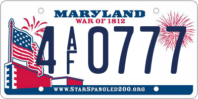 MD license plate 4AF0777