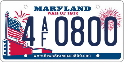 MD license plate 4AF0800