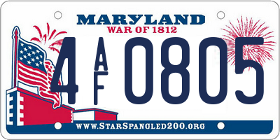 MD license plate 4AF0805