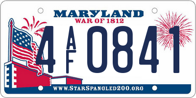 MD license plate 4AF0841