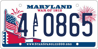 MD license plate 4AF0865