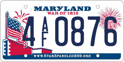 MD license plate 4AF0876