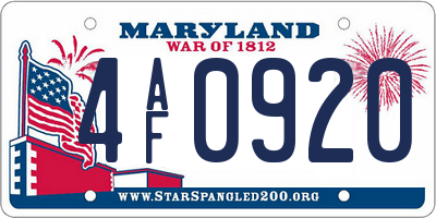 MD license plate 4AF0920