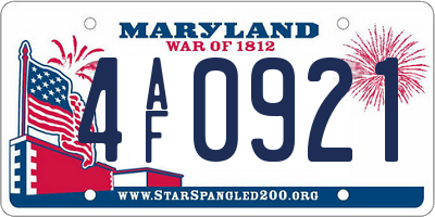 MD license plate 4AF0921