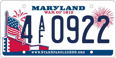 MD license plate 4AF0922