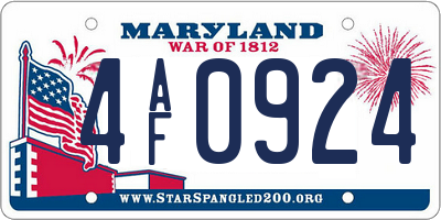 MD license plate 4AF0924