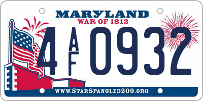 MD license plate 4AF0932