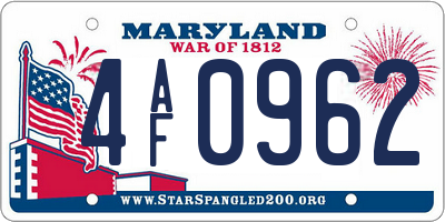 MD license plate 4AF0962