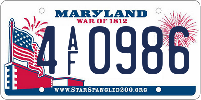 MD license plate 4AF0986