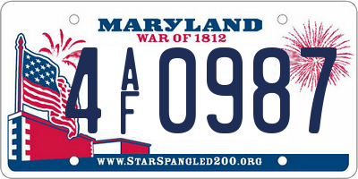 MD license plate 4AF0987