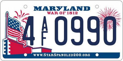 MD license plate 4AF0990