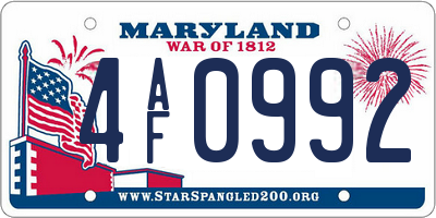 MD license plate 4AF0992