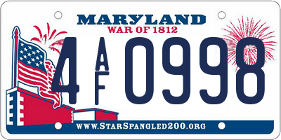 MD license plate 4AF0998