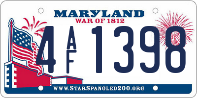 MD license plate 4AF1398