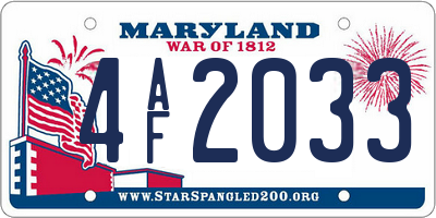 MD license plate 4AF2033