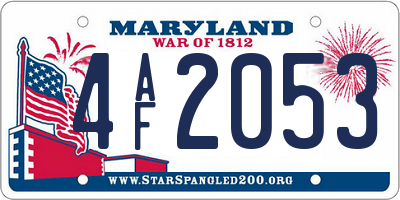MD license plate 4AF2053