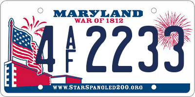 MD license plate 4AF2233