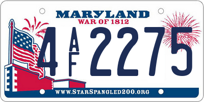 MD license plate 4AF2275
