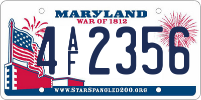 MD license plate 4AF2356