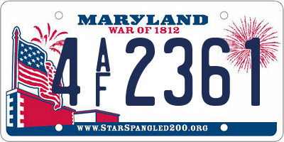 MD license plate 4AF2361