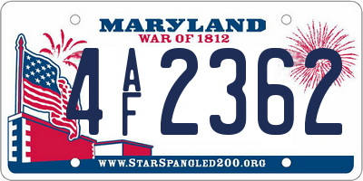 MD license plate 4AF2362