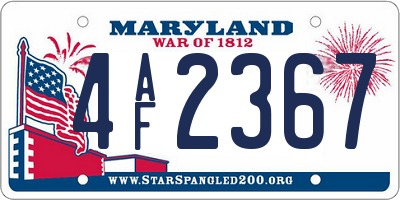 MD license plate 4AF2367