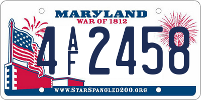 MD license plate 4AF2458