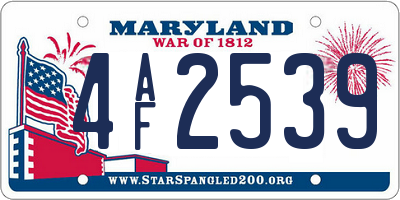MD license plate 4AF2539