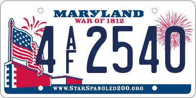 MD license plate 4AF2540