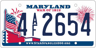 MD license plate 4AF2654