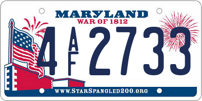 MD license plate 4AF2733