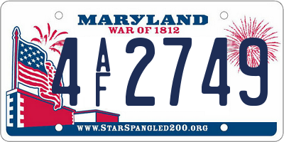 MD license plate 4AF2749