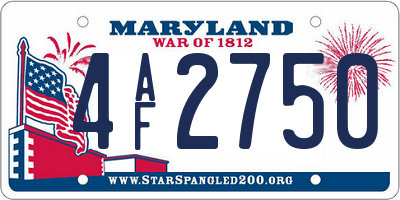 MD license plate 4AF2750