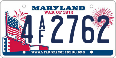 MD license plate 4AF2762