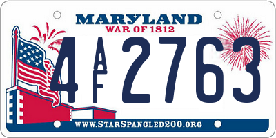 MD license plate 4AF2763